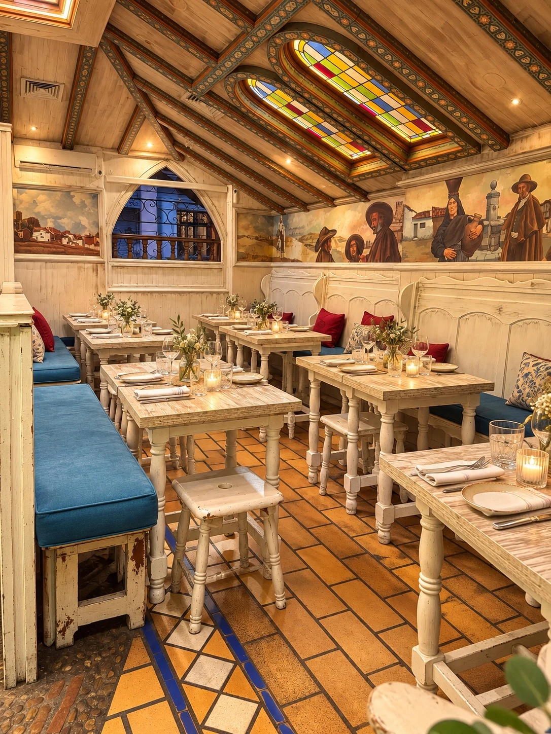 Salón de Venta El Segoviano con sus murales y vidrieras